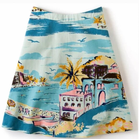 BODEN Nancy RIVIERA Blue Print A Line Cotton SKIRT SIze US 10 UK 14 Knee Length - Picture 1 of 7